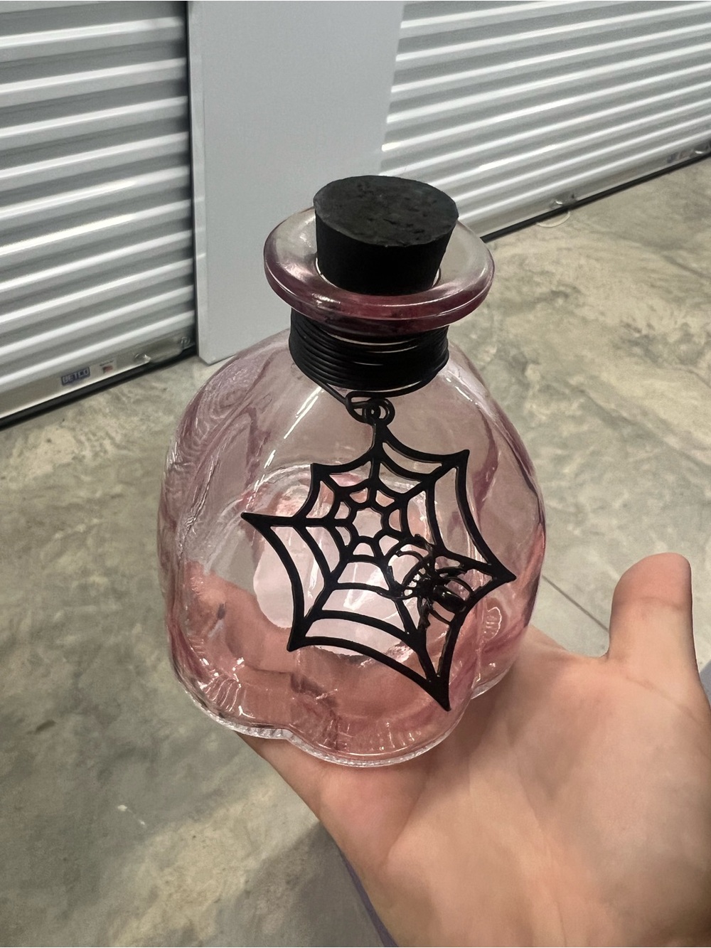 Pink Glass Bottle with Spiderweb Charm